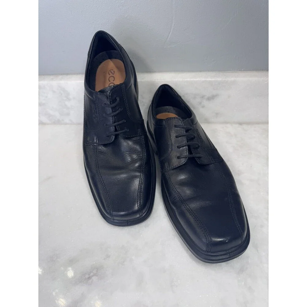 Ecco Helsinki Lace Up Dress Shoes Black Leather Mens Size EU 44 US 10 - EUC